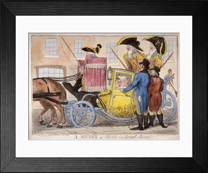Framed Print : Ladies inside a muddy, Bond Street, London, 1800 Framed Print : Ladies inside a muddy, Bond Street, London, 1800