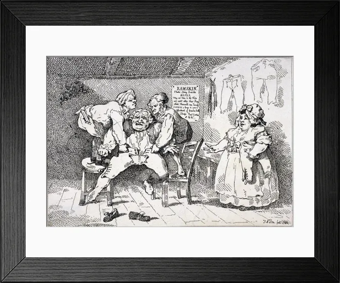 Framed Print : New invented elastic breeches, 1784. Artist: John Nixon Framed Print : New invented elastic breeches, 1784. Artist: John Nixon
