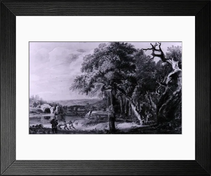 Framed Print : Woodcutters near a river, 1755(?) Artist: Paul Sandby Framed Print : Woodcutters near a river, 1755(?) Artist: Paul Sandby