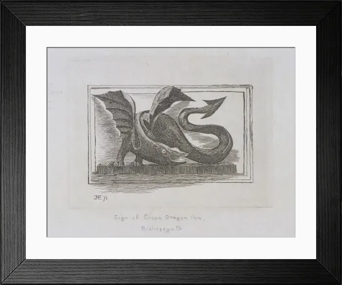 Framed Print : Sign of the Green Dragon Inn, Bishopsgate, London, 1871. Artist: E Edwards Framed Print : Sign of the Green Dragon Inn, Bishopsgate, London, 1871. Artist: E Edwards