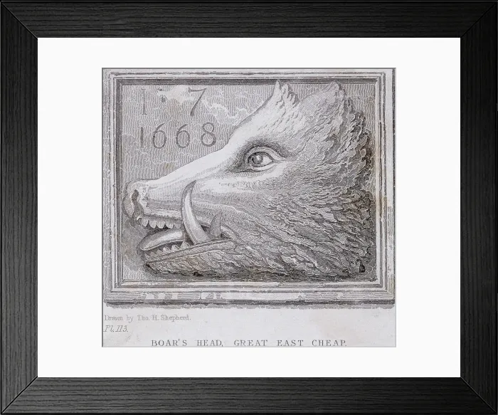 Framed Print : Inn sign from the Boars Head Tavern, Eastcheap, London, (1850?) Framed Print : Inn sign from the Boars Head Tavern, Eastcheap, London, (1850?)