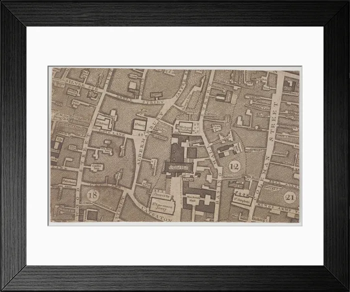 Framed Print : Plan of Guildhall and the neighbourhood around Guildhall, London, 1747 Framed Print : Plan of Guildhall and the neighbourhood around Guildhall, London, 1747