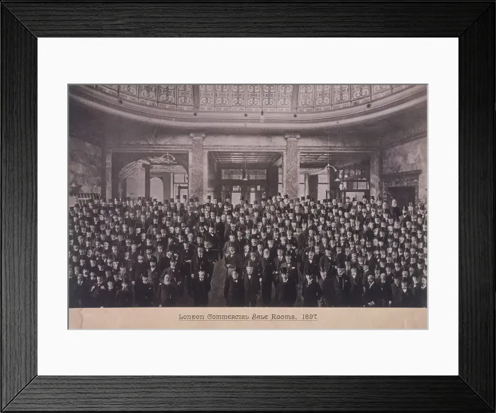 Framed Print : Group portrait of men in the London Commercial Sale Rooms, Mincing Lane, London, 1897 Framed Print : Group portrait of men in the London Commercial Sale Rooms, Mincing Lane, London, 1897