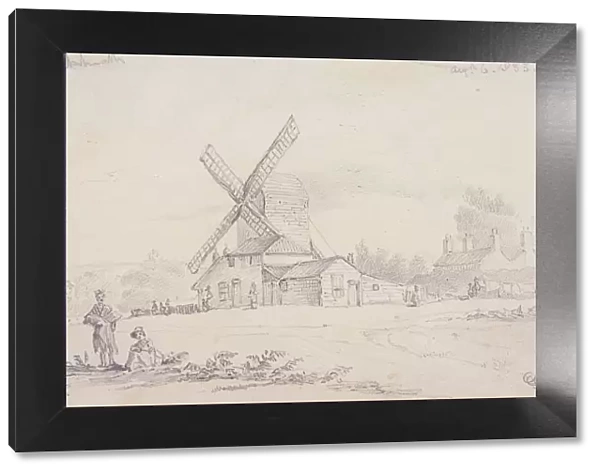 View of mill with a windmill on Blackheath, Greenwich, London, 1833