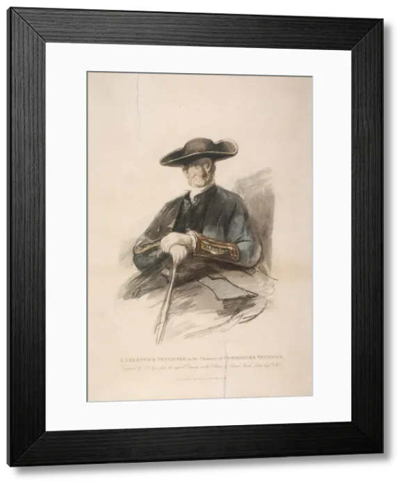 Framed Print : Greenwich Pensioner in the character of Commodore Trunion, Greenwich Hospital, London, 1826 Framed Print : Greenwich Pensioner in the character of Commodore Trunion, Greenwich Hospital, London, 1826