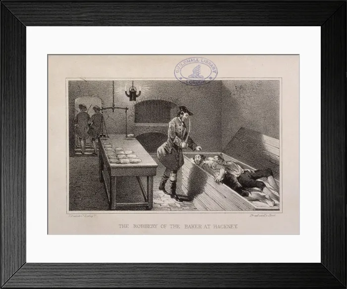 Framed Print : Scene of the robbery of a baker at Hackney, London, c1730. Artist: Dean & Co Framed Print : Scene of the robbery of a baker at Hackney, London, c1730. Artist: Dean & Co