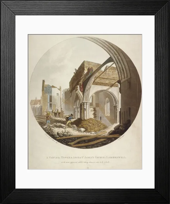 Framed Print : A view of the Tower and Arch of St Jamess Church, Clerkenwell, Islington, London, 1789 Framed Print : A view of the Tower and Arch of St Jamess Church, Clerkenwell, Islington, London, 1789