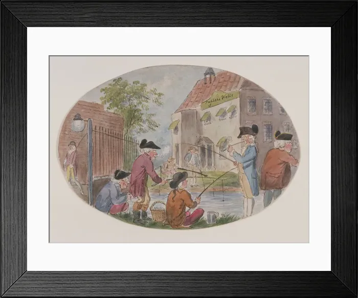 Framed Print : View of anglers opposite Sadlers Wells Theatre. Finsbury, Islington, London, c1800 Framed Print : View of anglers opposite Sadlers Wells Theatre. Finsbury, Islington, London, c1800