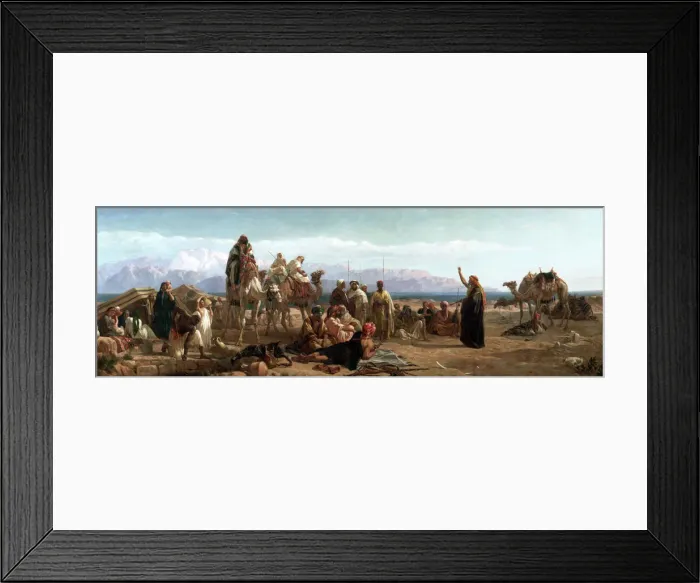 Framed Print : Early morning in the wilderness of Shur, 1860. Artist: Frederick Goodall Framed Print : Early morning in the wilderness of Shur, 1860. Artist: Frederick Goodall