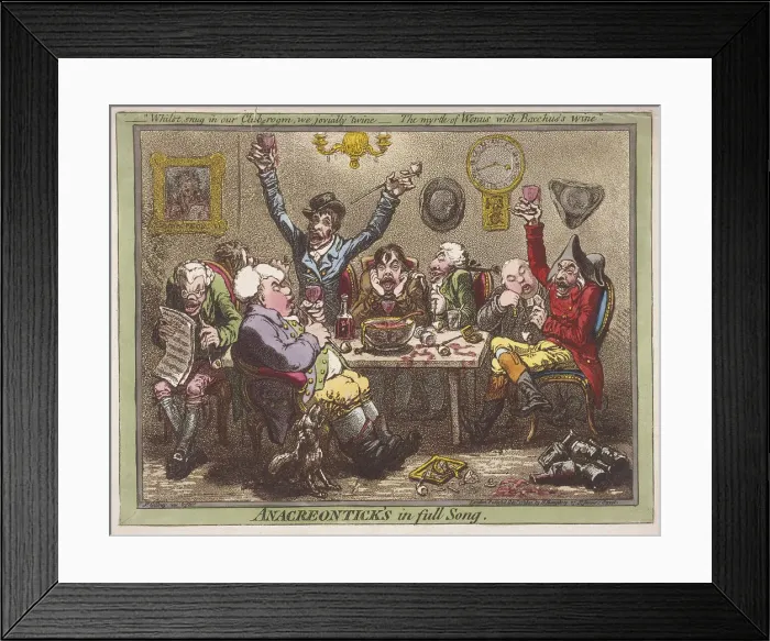 Framed Print : Anacreonticks in full Song, 1801. Artist: James Gillray Framed Print : Anacreonticks in full Song, 1801. Artist: James Gillray