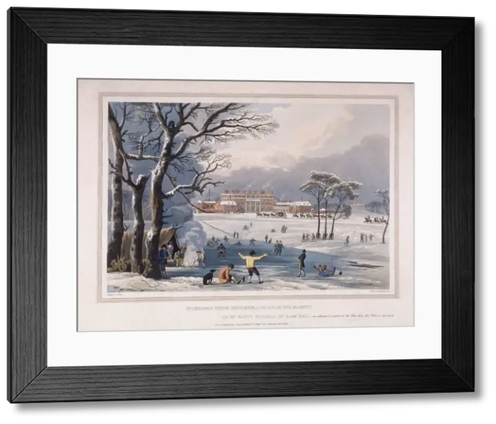 Framed Print : Buckingham House and St Jamess Park in the winter, London, 1817. Artist: Robert Havell Framed Print : Buckingham House and St Jamess Park in the winter, London, 1817. Artist: Robert Havell
