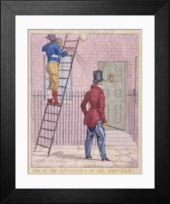 Framed Print : One of the Advantages of Oil over Gas, 1821. Artist: Richard Dighton Framed Print : One of the Advantages of Oil over Gas, 1821. Artist: Richard Dighton