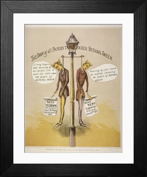Framed Print : The Doom of all Papers that Slander Bethnal Green, 1872 Framed Print : The Doom of all Papers that Slander Bethnal Green, 1872