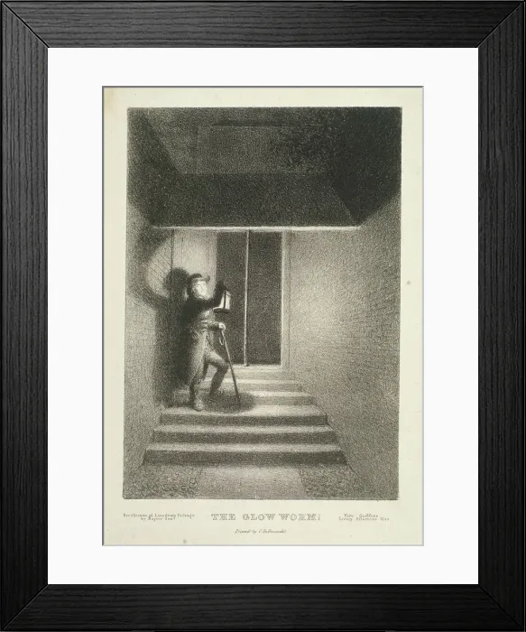 Framed Print : The Glow Worm; a watchman with his lantern in Lansdown Passage, Westminster, London, c1820 Framed Print : The Glow Worm; a watchman with his lantern in Lansdown Passage, Westminster, London, c1820