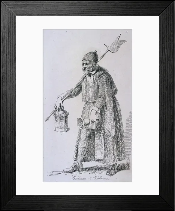 Framed Print : Bellman & Billman, c1680, Cries of London, (c1819?). Artist: John Thomas Smith Framed Print : Bellman & Billman, c1680, Cries of London, (c1819?). Artist: John Thomas Smith