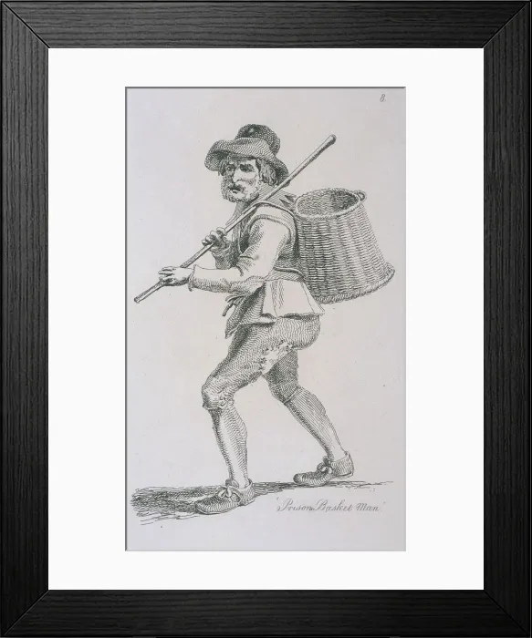 Framed Print : Prison Basket Man, c1680, Cries of London, (c1819?). Artist: John Thomas Smith Framed Print : Prison Basket Man, c1680, Cries of London, (c1819?). Artist: John Thomas Smith