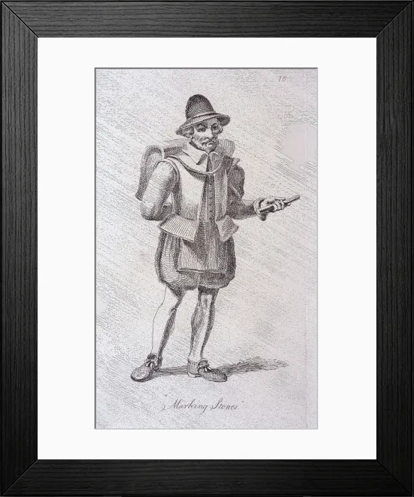 Framed Print : Marking Stones, c1610, from Cries of London, (c1819?). Artist: John Thomas Smith Framed Print : Marking Stones, c1610, from Cries of London, (c1819?). Artist: John Thomas Smith