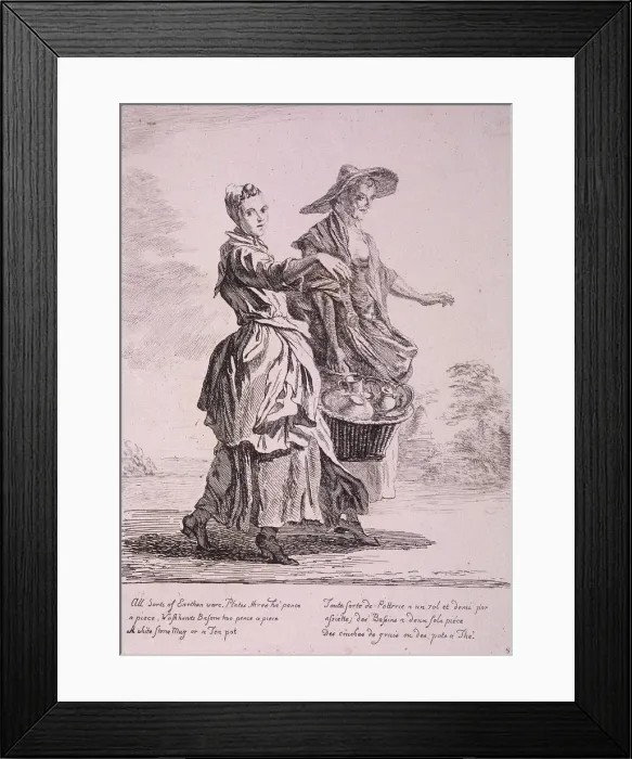 Framed Print : Two crockery sellers, Cries of London, 1760. Artist: Paul Sandby Framed Print : Two crockery sellers, Cries of London, 1760. Artist: Paul Sandby