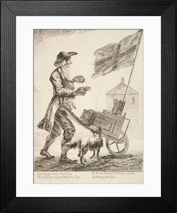Framed Print : Pudding seller, Cries of London, 1760. Artist: Paul Sandby Framed Print : Pudding seller, Cries of London, 1760. Artist: Paul Sandby