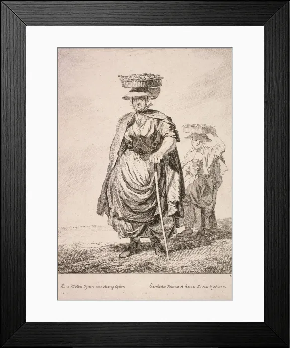 Framed Print : Two oyster sellers, Cries of London, 1760. Artist: Paul Sandby Framed Print : Two oyster sellers, Cries of London, 1760. Artist: Paul Sandby