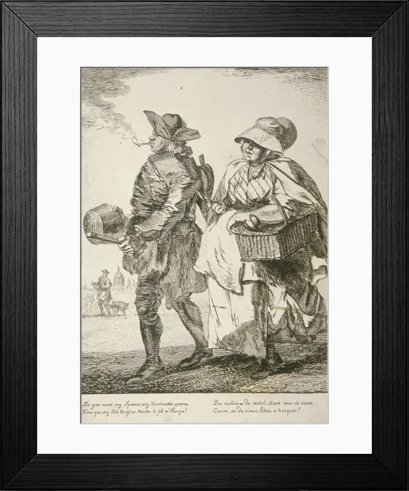 Framed Print : Two spoon sellers, Cries of London, 1760. Artist: Paul Sandby Framed Print : Two spoon sellers, Cries of London, 1760. Artist: Paul Sandby