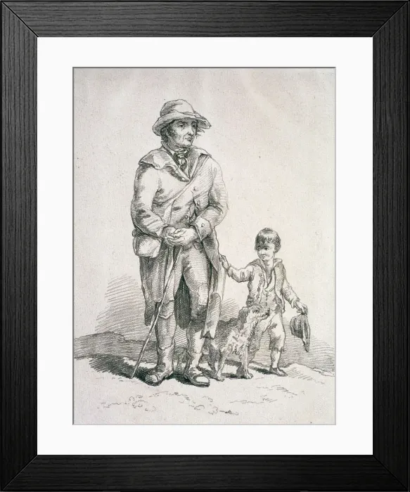 Framed Print : A rustic with a dog and a boy, Provincial Characters, 1813. Artist: William Henry Pyne Framed Print : A rustic with a dog and a boy, Provincial Characters, 1813. Artist: William Henry Pyne