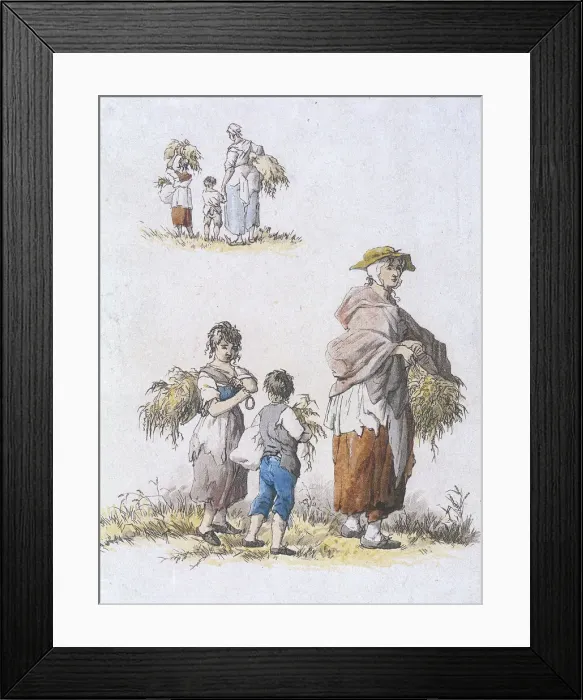 Framed Print : Women and children gleaning, Provincial Characters, 1802. Artist: William Henry Pyne Framed Print : Women and children gleaning, Provincial Characters, 1802. Artist: William Henry Pyne