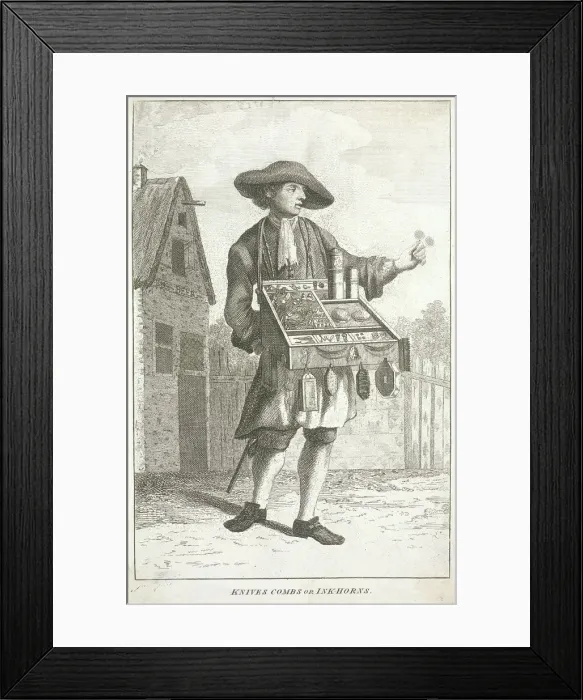 Framed Print : Knives Combs or Ink-horns, Cries of London, c1750. Artist: JM Framed Print : Knives Combs or Ink-horns, Cries of London, c1750. Artist: JM