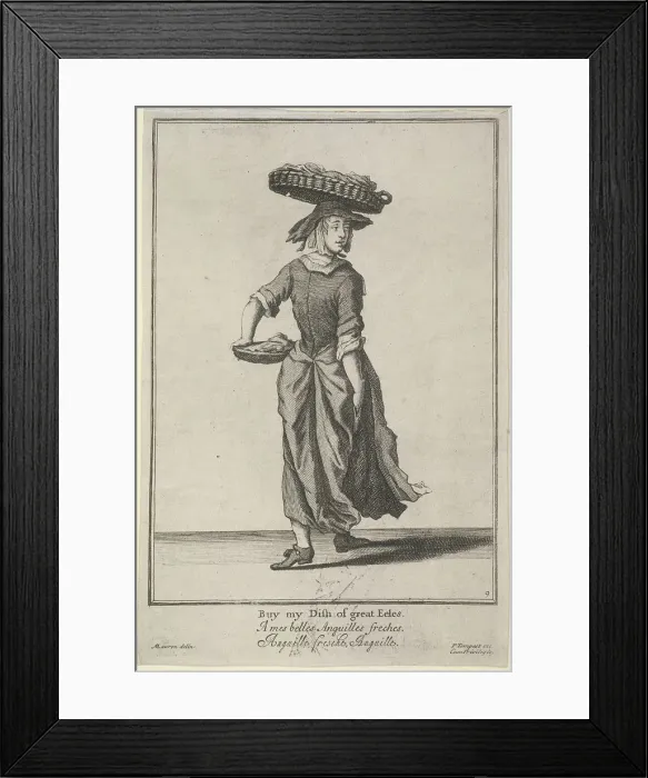 Framed Print : Buy my Dish of great Eeles, Cries of London, (c1688?). Artist: Pierce Tempest Framed Print : Buy my Dish of great Eeles, Cries of London, (c1688?). Artist: Pierce Tempest