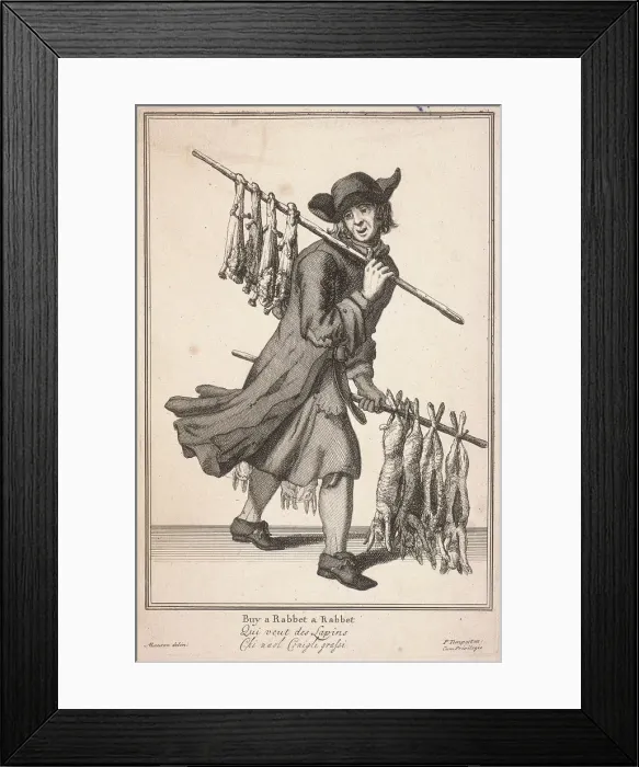 Framed Print : Buy a Rabbet a Rabbet, Cries of London, (c1688?). Artist: Pierce Tempest Framed Print : Buy a Rabbet a Rabbet, Cries of London, (c1688?). Artist: Pierce Tempest