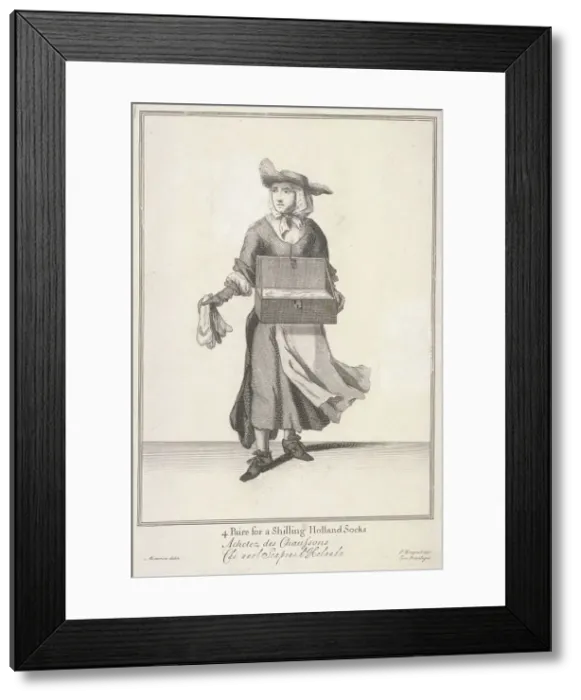 Framed Print : 4 Paire for a Shilling Holland Socks, Cries of London, (c1688?) Framed Print : 4 Paire for a Shilling Holland Socks, Cries of London, (c1688?)