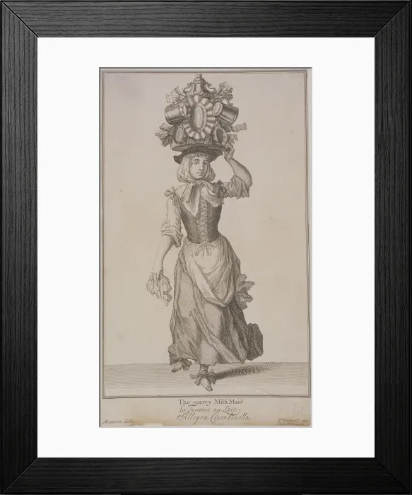 Framed Print : The merry Milk Maid, Cries of London, (c1688?). Artist: Pierce Tempest Framed Print : The merry Milk Maid, Cries of London, (c1688?). Artist: Pierce Tempest