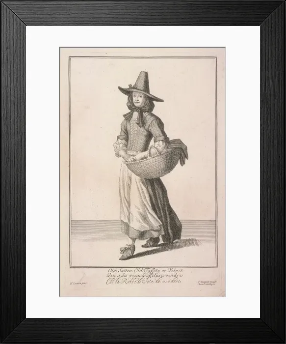 Framed Print : Old Satten Old Taffety or Velvet, Cries of London, (c1688?). Artist: Pierce Tempest Framed Print : Old Satten Old Taffety or Velvet, Cries of London, (c1688?). Artist: Pierce Tempest
