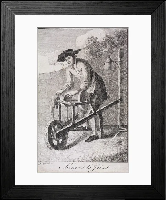 Framed Print : Knives to Grind, Cries of London, c1750. Artist: JM Framed Print : Knives to Grind, Cries of London, c1750. Artist: JM
