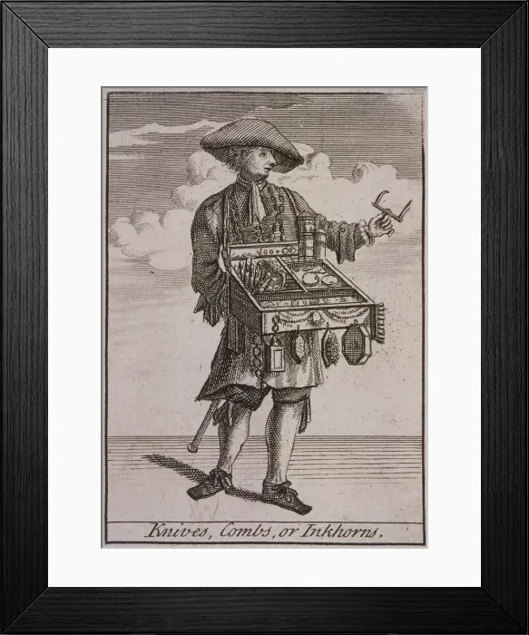 Framed Print : Knives, Combs, or Inkhorns, Cries of London, (c1688?) Framed Print : Knives, Combs, or Inkhorns, Cries of London, (c1688?)