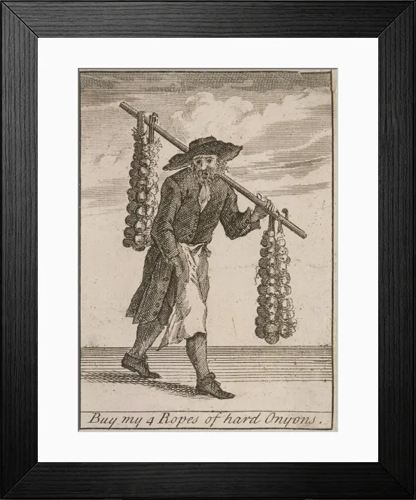 Framed Print : Buy my 4 Ropes of hard Onyons, Cries of London, (c1688?) Framed Print : Buy my 4 Ropes of hard Onyons, Cries of London, (c1688?)