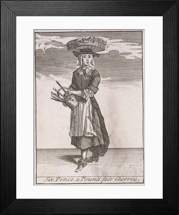 Framed Print : Six Pence a Pound fair Cherries, Cries of London, (c1688?) Framed Print : Six Pence a Pound fair Cherries, Cries of London, (c1688?)