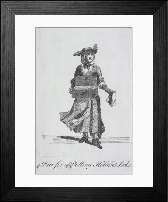 Framed Print : 4 Pair for a Shilling Holland Socks, Cries of London, (c1688?) Framed Print : 4 Pair for a Shilling Holland Socks, Cries of London, (c1688?)