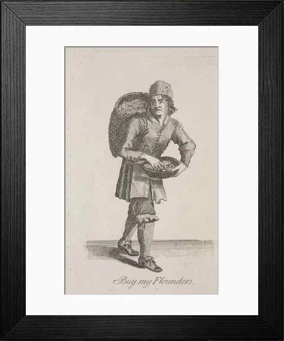 Framed Print : Buy my Flounders, Cries of London, c1688 Framed Print : Buy my Flounders, Cries of London, c1688