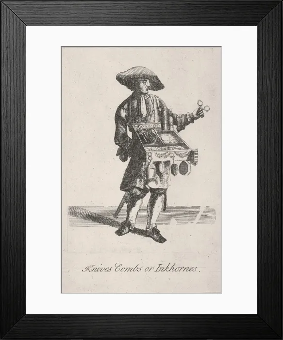 Framed Print : Knives Combs or Inkhornes, Cries of London, c1688 Framed Print : Knives Combs or Inkhornes, Cries of London, c1688