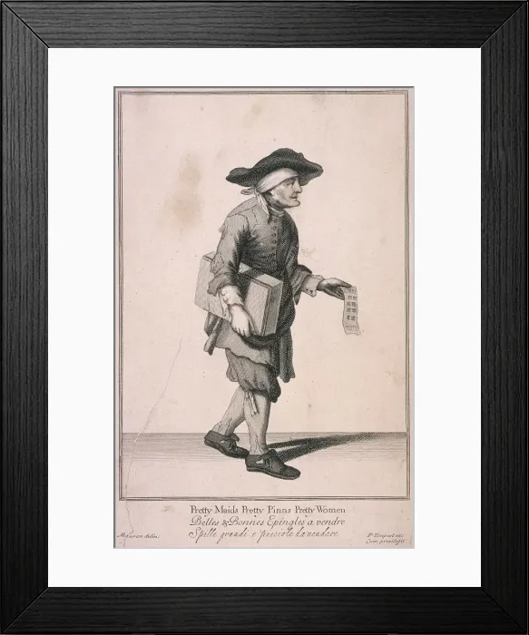 Framed Print : Pretty Maids Pretty Pinns Pretty Women, Cries of London, (c1688?) Framed Print : Pretty Maids Pretty Pinns Pretty Women, Cries of London, (c1688?)