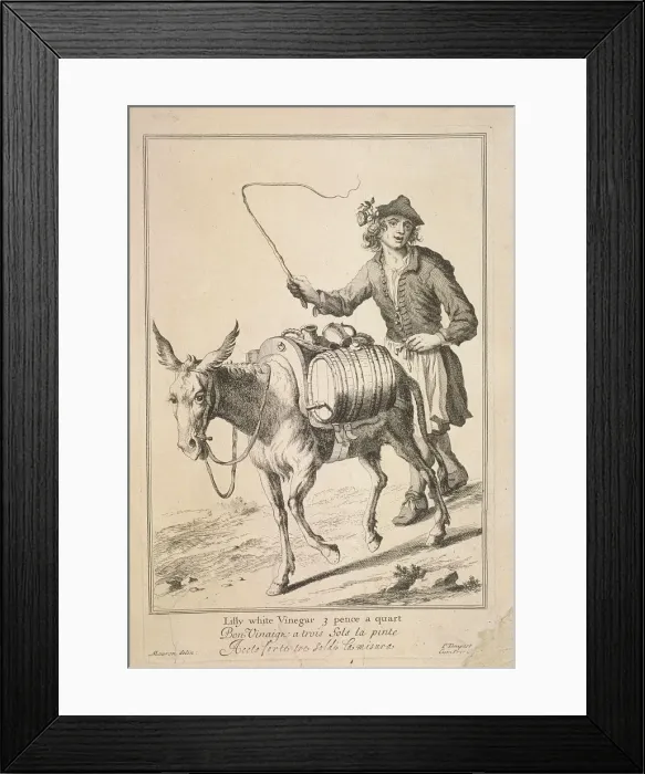 Framed Print : Lilly white Vinegar 3 pence a quart, Cries of London, (1688?) Framed Print : Lilly white Vinegar 3 pence a quart, Cries of London, (1688?)