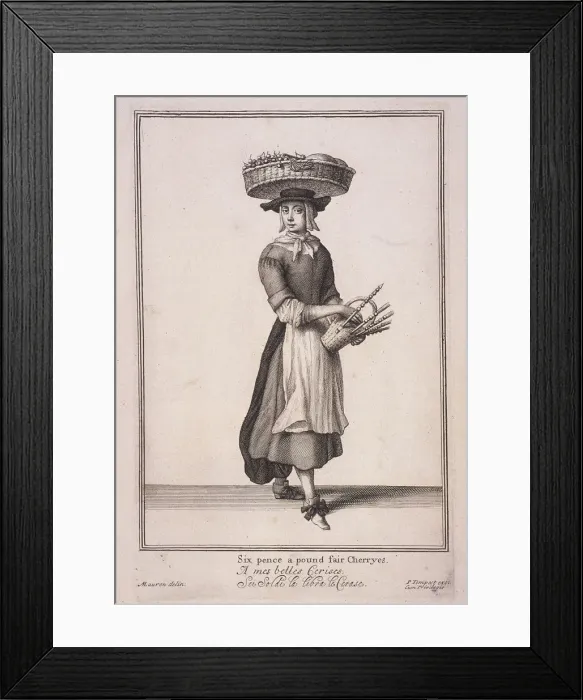 Framed Print : Six pence a pound fair Cherryes, Cries of London, (1688?) Framed Print : Six pence a pound fair Cherryes, Cries of London, (1688?)