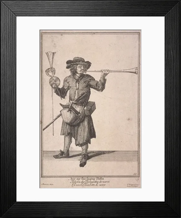 Framed Print : Buy my fine singing Glasses, Cries of London, (1688?) Framed Print : Buy my fine singing Glasses, Cries of London, (1688?)