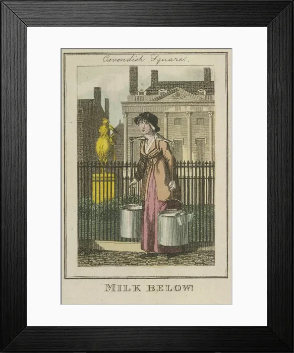 Framed Print : Milk Below!, Cries of London, 1804 Framed Print : Milk Below!, Cries of London, 1804