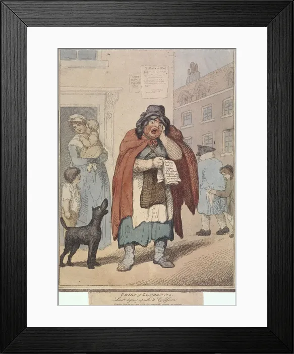 Framed Print : Last dying speech and Confession, plate III of Cries of London, 1799. Artist: H Merke Framed Print : Last dying speech and Confession, plate III of Cries of London, 1799. Artist: H Merke