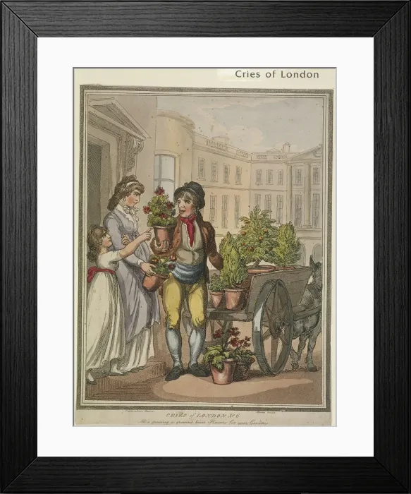 Framed Print : All a growing, a growing, heres Flowers for you Gardens, plate VI of Cries of London, 1799 Framed Print : All a growing, a growing, heres Flowers for you Gardens, plate VI of Cries of London, 1799