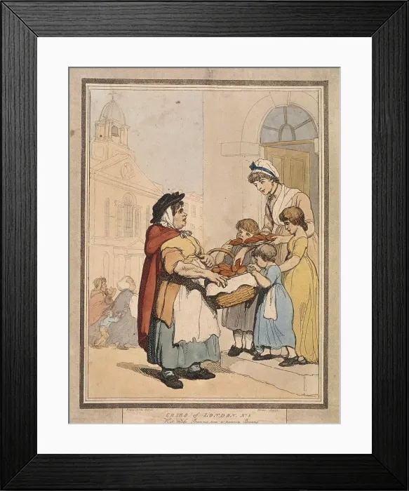 Framed Print : Hot cross Bunns two a penny Bunns, plate VIII of Cries of London, 1799. Artist Framed Print : Hot cross Bunns two a penny Bunns, plate VIII of Cries of London, 1799. Artist