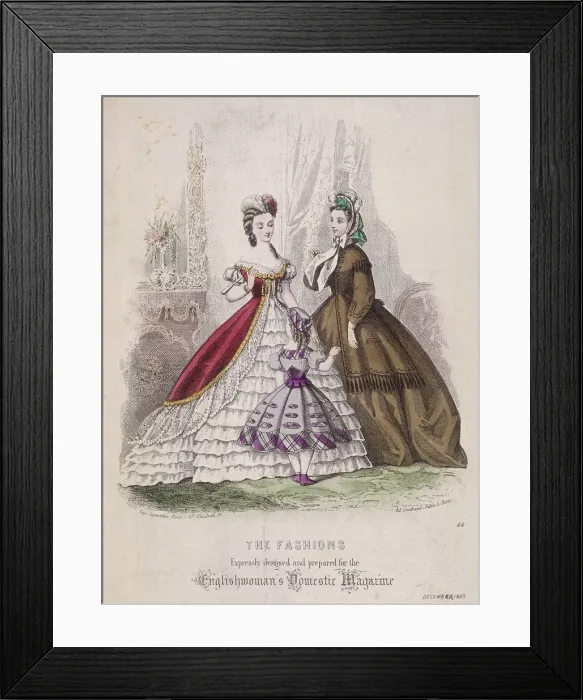 Framed Print : Two women and a little girl model the latest fashions, 1863 Framed Print : Two women and a little girl model the latest fashions, 1863