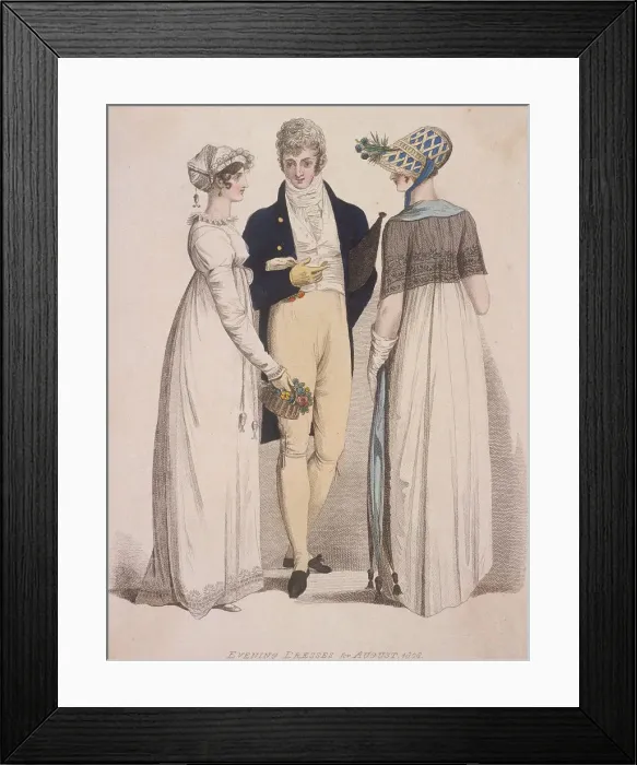Framed Print : Two women and a man wearing evening dress, 1808. Artist: W Read Framed Print : Two women and a man wearing evening dress, 1808. Artist: W Read